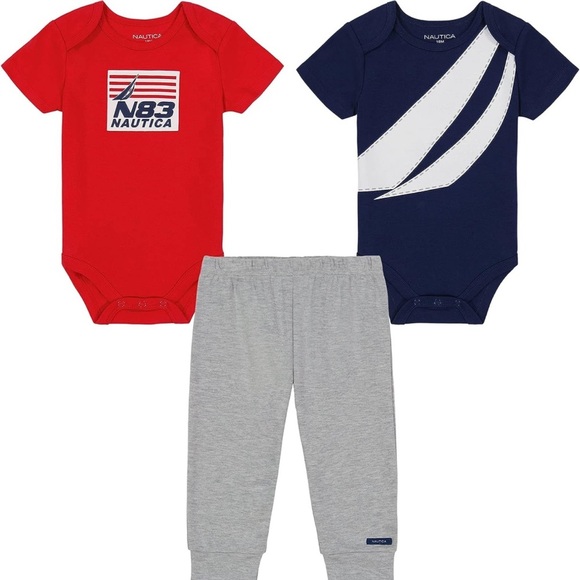 NWT NÁUTICA baby-boys 3 Pieces Pant Set Blue/Red/Heather - Picture 1 of 12